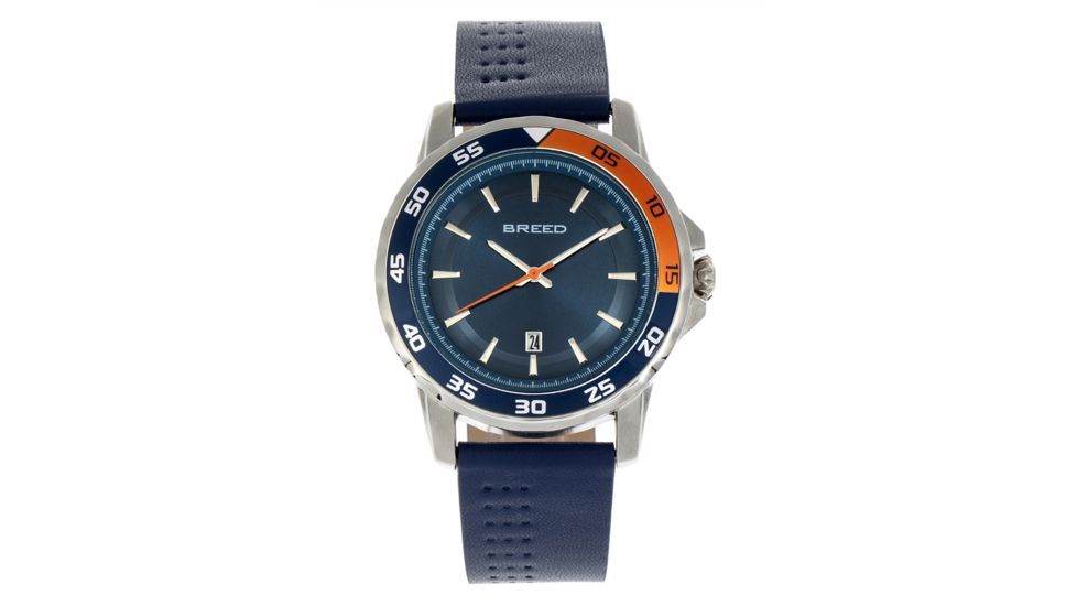 Breed Revolution Leather-Band Watch w/ Date, Navy, One Size, BRD8306, EDEMO1