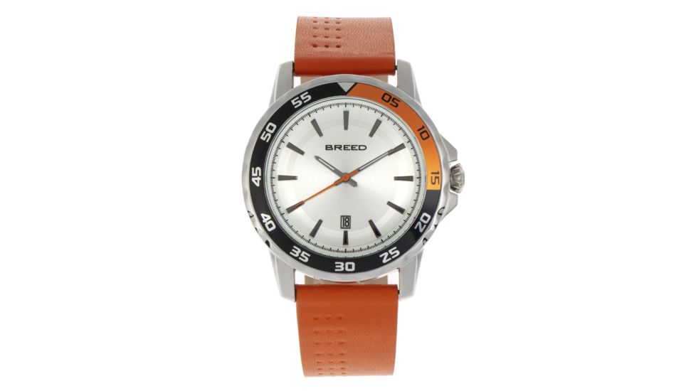Breed Revolution Leather-Band Watch w/ Date, Orange, One Size, BRD8302