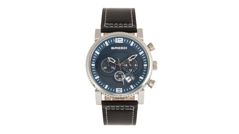 Breed Ryker Chronograph Leather-Band Watch w/ Date, Black/Blue, One Size, BRD8203