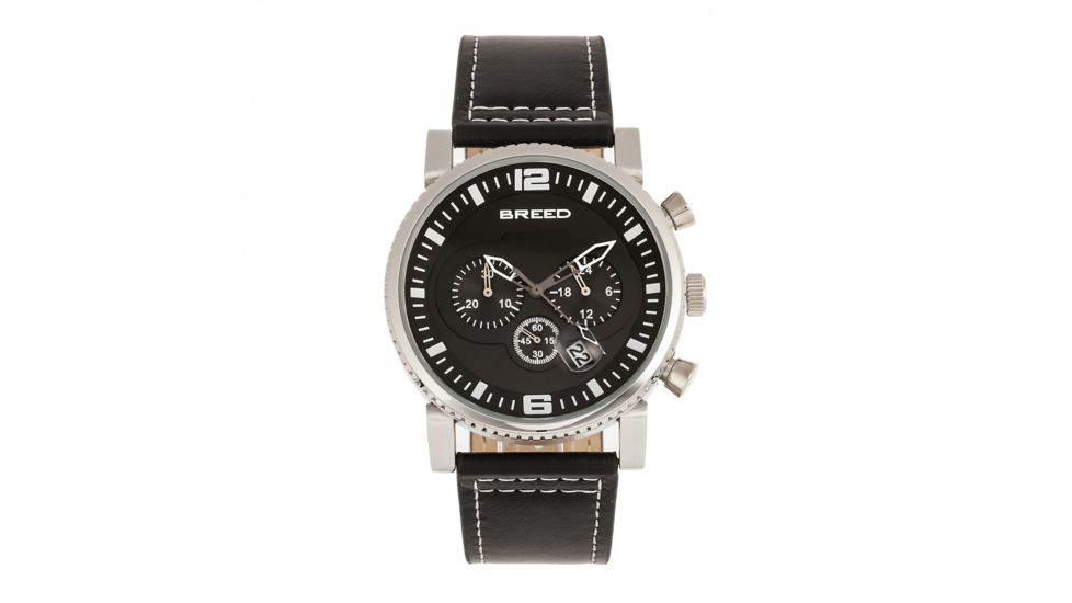 Breed Ryker Chronograph Leather-Band Watch w/ Date, Black, One Size, BRD8202