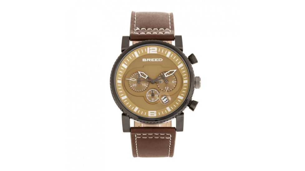 Breed Ryker Chronograph Leather-Band Watch w/ Date, Brown/Camel, One Size, BRD8205