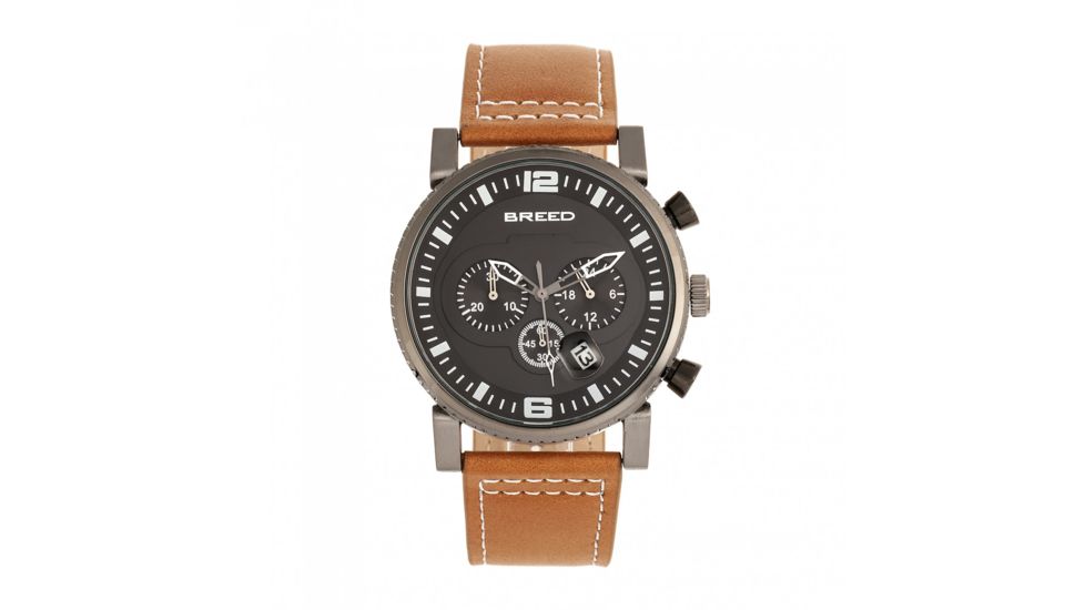 Breed Ryker Chronograph Leather-Band Watch w/ Date, Camel/Gunmetal, One Size, BRD8204