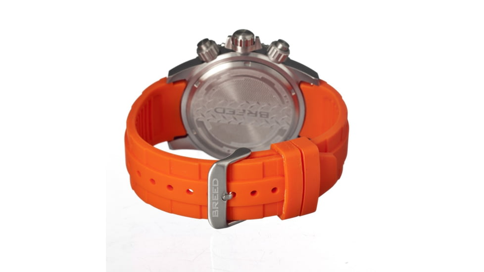 Breed Mens 4303 Salvatore Watch - Orange Silicone Band,Black Bezel,Strap Buckle,Orange Analog Dial,Silver Hand BRD4303
