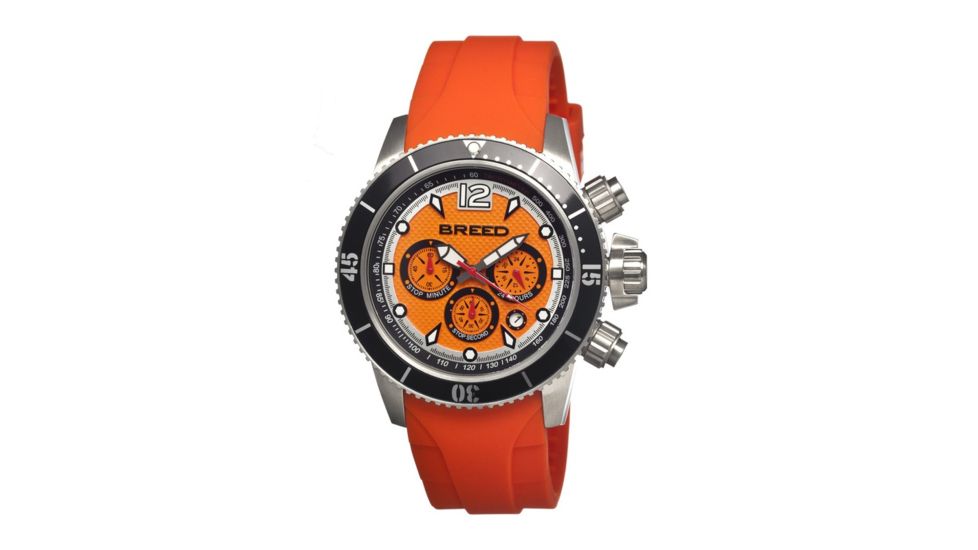Breed Mens 4303 Salvatore Watch - Orange Silicone Band,Black Bezel,Strap Buckle,Orange Analog Dial,Silver Hand BRD4303