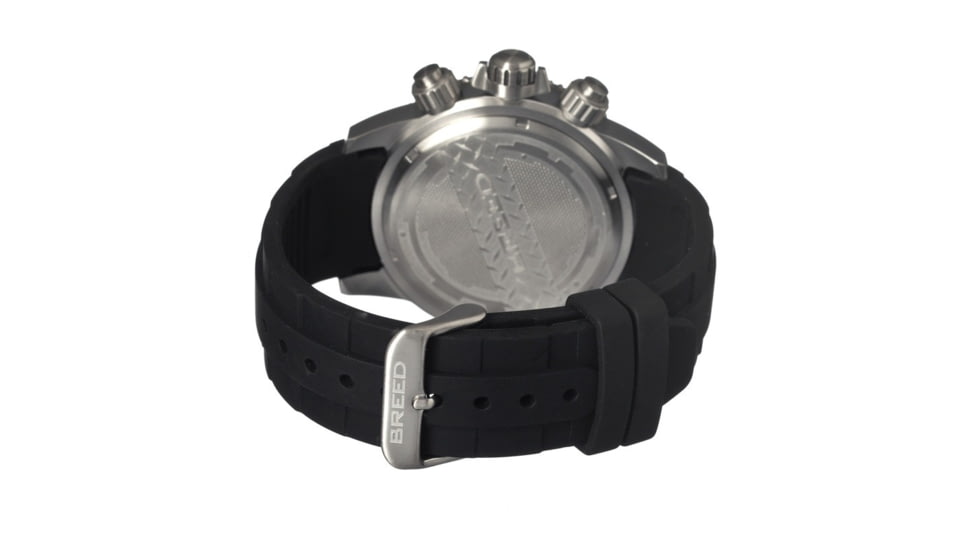Breed Mens 4301 Salvatore Watch - Black Silicone Band,Black Bezel,Strap Buckle,Silver Analog Dial,Silver Hand BRD4301