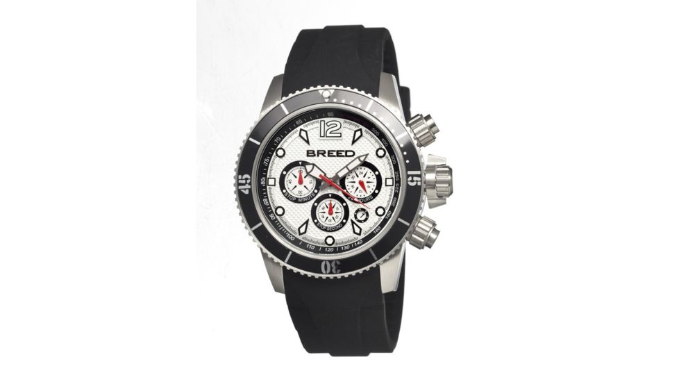 Breed Mens 4301 Salvatore Watch - Black Silicone Band,Black Bezel,Strap Buckle,Silver Analog Dial,Silver Hand BRD4301