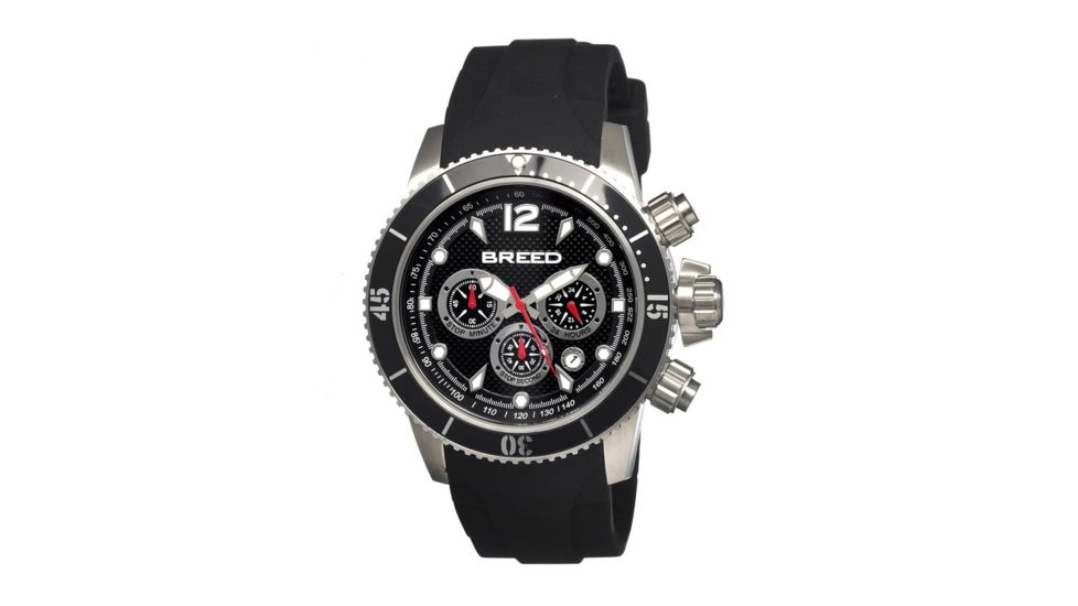 Breed Mens 4302 Salvatore Watch - Black Silicone Band,Silver Bezel,Strap Buckle,Black Analog Dial,Silver Hand in Silver BRD4302