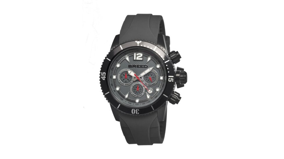 Breed Mens 4305 Salvatore Watch - Charcoal Silicone Band,Black Bezel,Strap Buckle,Charcoal Analog Dial,Silver Hand BRD4305