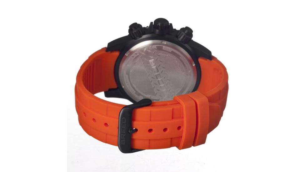 Breed Mens 4306 Salvatore Watch - Orange Silicone Band,Black Bezel,Strap Buckle,Black Analog Dial,Silver Hand BRD4306
