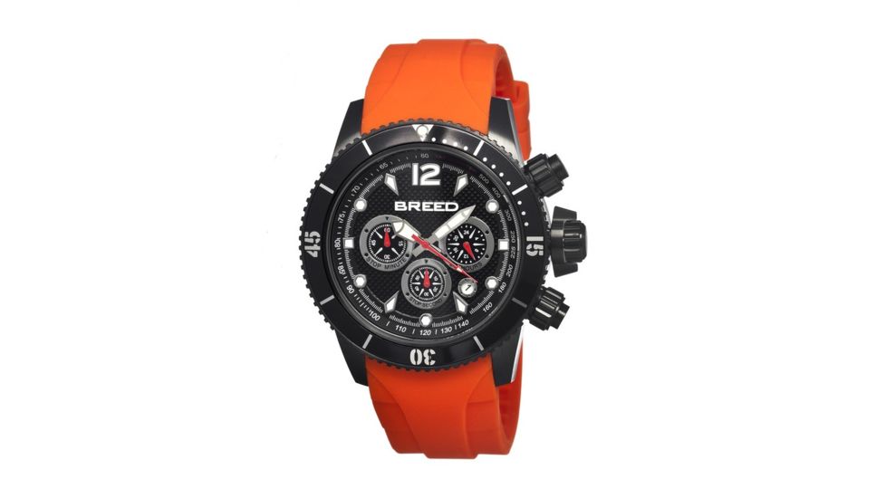 Breed Mens 4306 Salvatore Watch - Orange Silicone Band,Black Bezel,Strap Buckle,Black Analog Dial,Silver Hand BRD4306