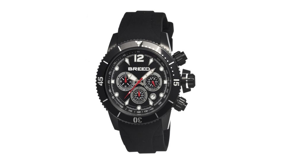 Breed Mens 4304 Salvatore Watch - Black Silicone Band,Black Bezel,Strap Buckle,Black Analog Dial,Silver Hand in Black BRD4304