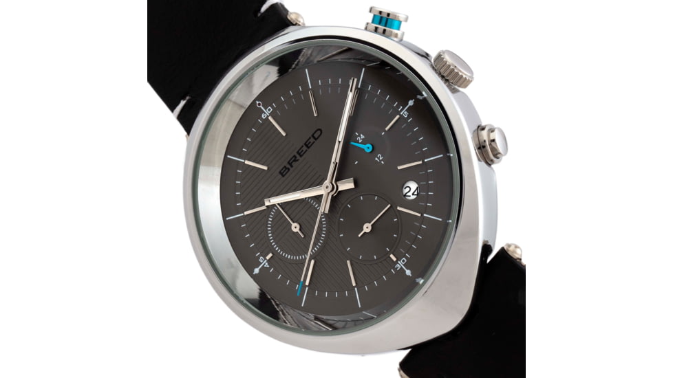 Breed Tempest Chronograph Leather-Band Watch w/Date, Black/Grey, One Size, BRD8603