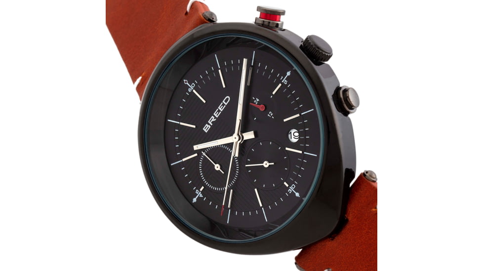 Breed Tempest Chronograph Leather-Band Watch w/Date, Brown/Black, One Size, BRD8606