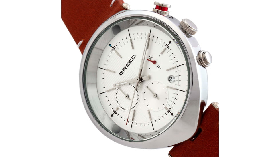 Breed Tempest Chronograph Leather-Band Watch w/Date, Brown/White, One Size, BRD8601