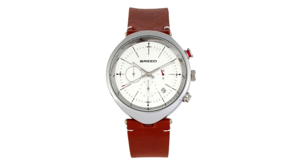 Breed Tempest Chronograph Leather-Band Watch w/Date, Brown/White, One Size, BRD8601