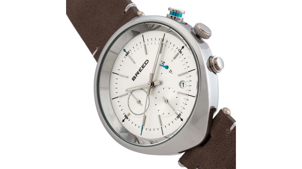 Breed Tempest Chronograph Leather-Band Watch w/Date, Grey/White, One Size, BRD8602