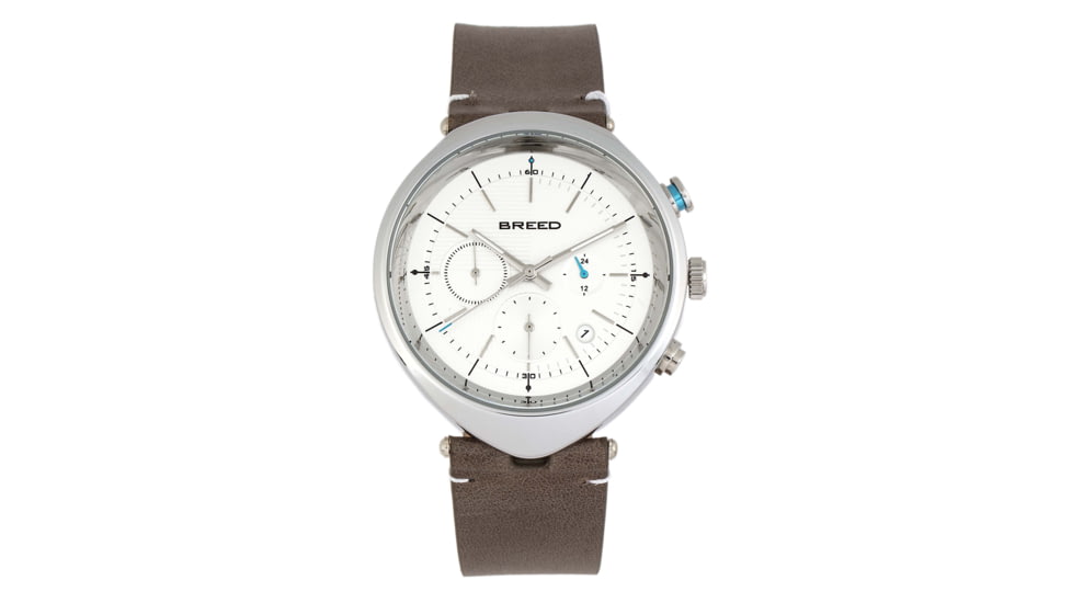 Breed Tempest Chronograph Leather-Band Watch w/Date, Grey/White, One Size, BRD8602