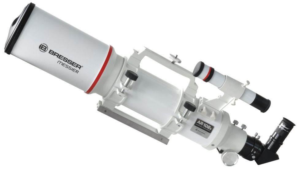 Bresser Messier AR-102S/600 f/5.9 Optical Tube Telescope Package w/ 600mm Focal, 6x30 Straight-through Finder, 2in Rack  Pinion Fociser, 26mm Super Plossl Eyepiece,  Mounting Rings, BR-AR102600