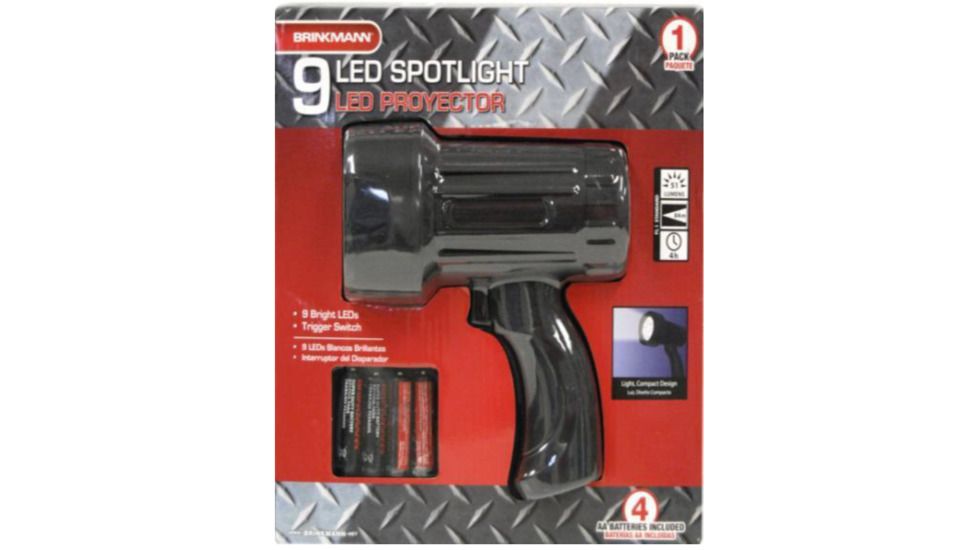 Brinkmann Outdoors 9 LED 51 Lumen Spotlight, 4AA Carbon Zinc Batteries Included, Black, 9 Bright White LEDs 809-1205-S
