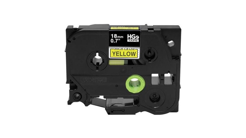 Brother Mobile Solutions HGE6415PK 18mm .7in HGe Tape with Standard Adhesive, 26.2ft, Black on Yellow, Pack of 5 HGe6415PK