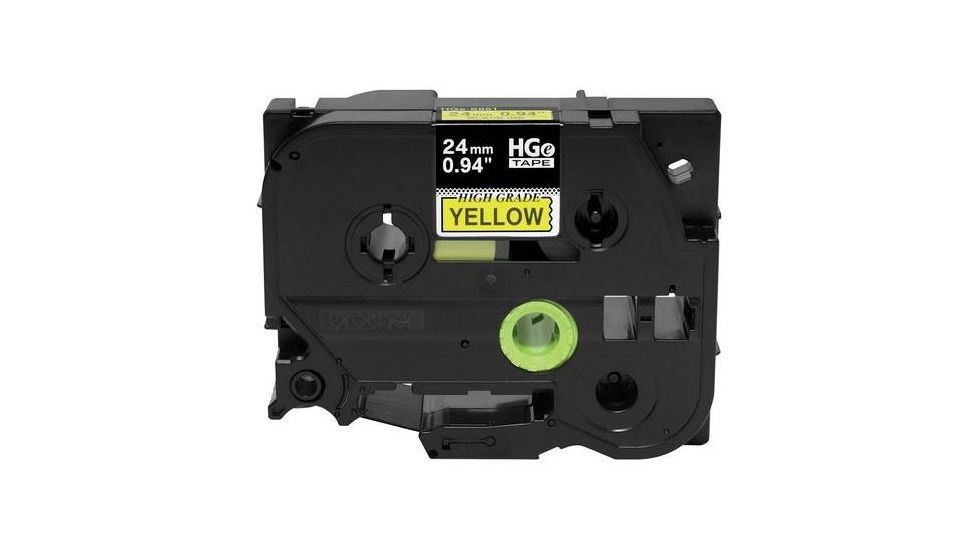 Brother Mobile Solutions HGE6515PK 24mm .94in HGe Tape with Standard Adhesive, 26.2 ft, Black on Yellow, Pack of 5 HGe6515PK