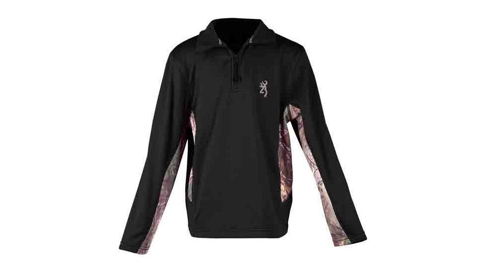 Browning Bg Youth's L.sleeve Pullover 1/4 Zip Medium Black/camo