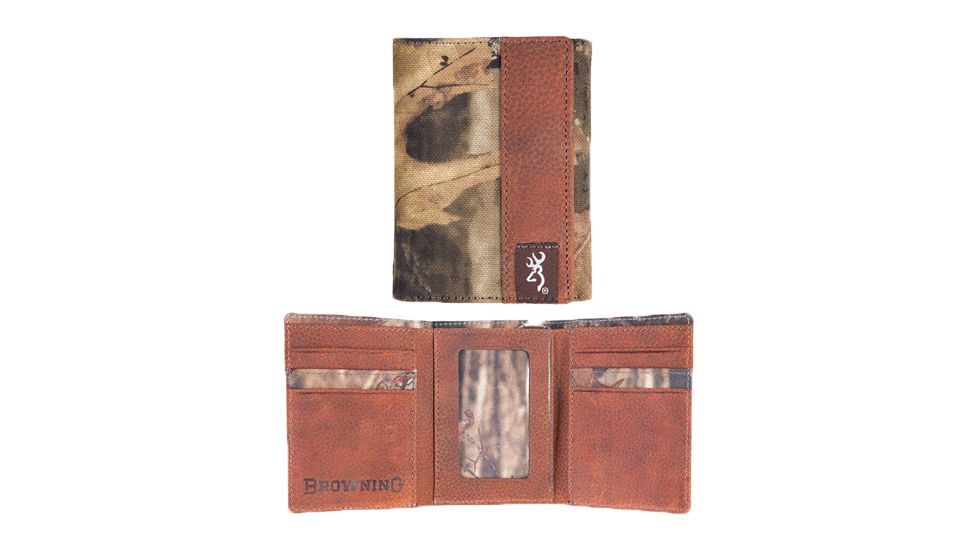 Browning Mens Tri-Fold Leather Wallet Mossy Oak Infinity Camo Trim