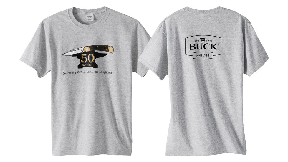 Buck Knives 110 50th Anniversary T-Shirt, Ash Gray, XXL BU7856