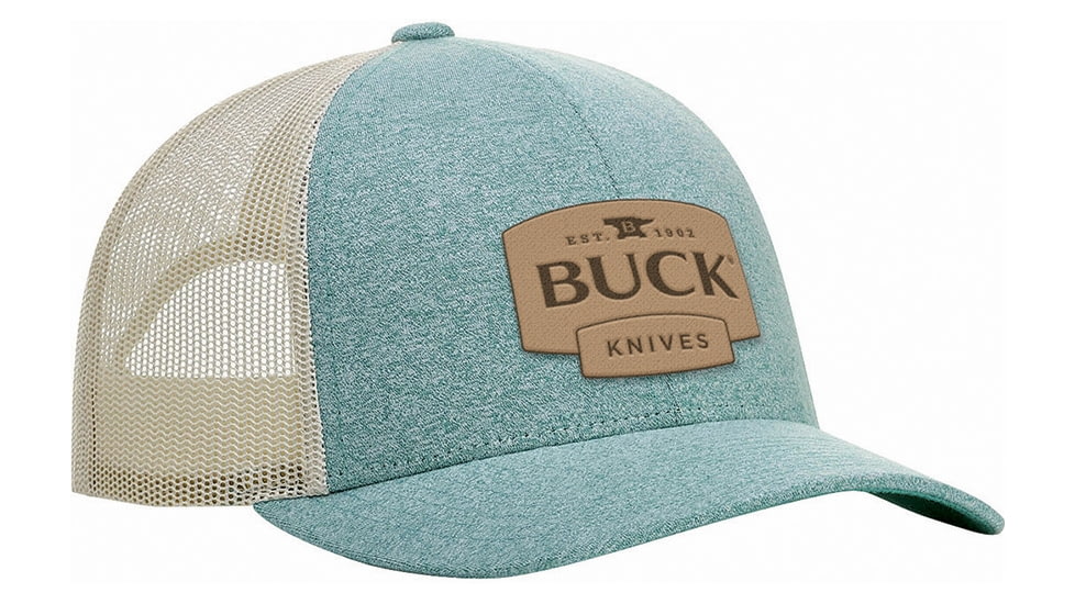 Buck Knives Womens Trucker Cap Teal, One Size Fits Most, Adjustable Mesh Back, Leather Buck Logo Patch On Front, Teal Front, 12411