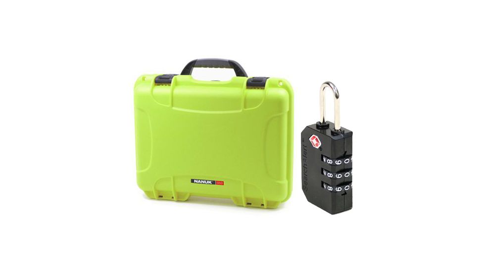 Nanuk 910 Hard Plastic Waterproof Case, Lime w/ 3 Part Foam Insert 910-1002 with Nanuk padlock w/logo 900-LOCK NANUK 910-1002-KIT1