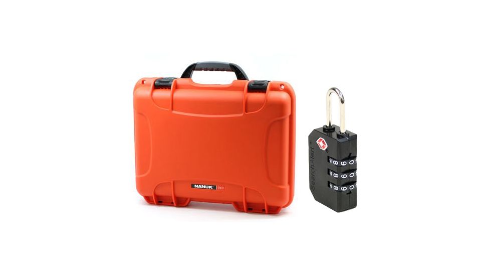 Nanuk 910 Hard Plastic Waterproof Case, Orange w/ 3 Part Foam Insert 910-1003 with Nanuk padlock w/logo 900-LOCK NANUK 910-1003-KIT1