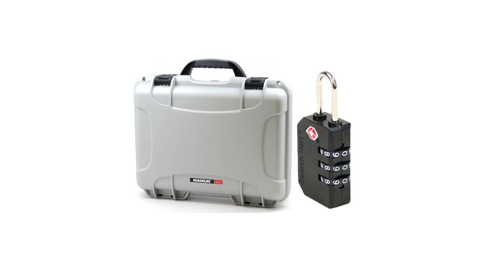 Nanuk 910 Hard Plastic Waterproof Case, Silver w/ 3 Part Foam Insert 910-1005 with Nanuk padlock w/logo 900-LOCK NANUK 910-1005-KIT1