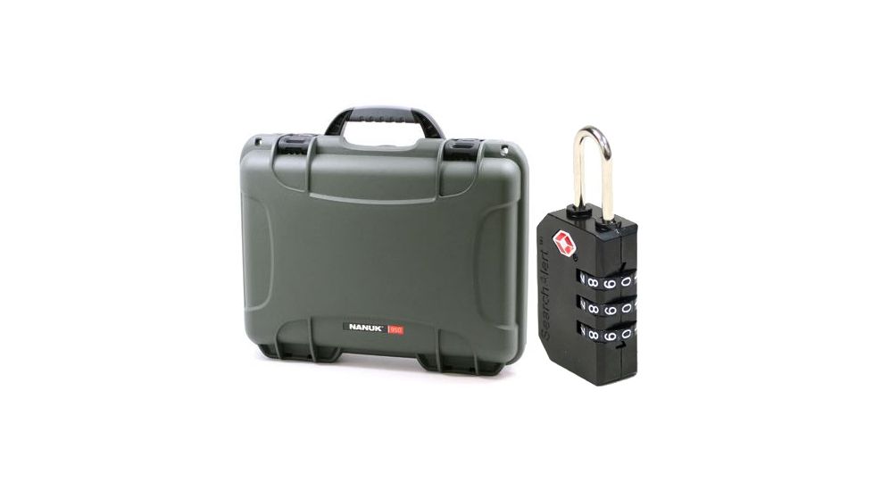 Nanuk 910 Hard Plastic Waterproof Case, Olive w/ 3 Part Foam Insert 910-1006 with Nanuk padlock w/logo 900-LOCK NANUK 910-1006-KIT1