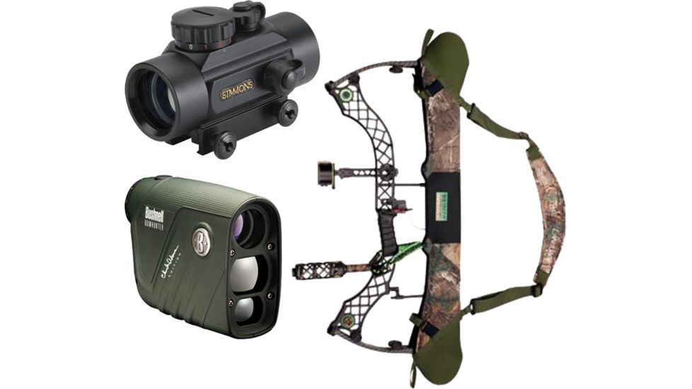 Bushnell Archery Kit w/ Bushnell 4x20 Chuck Adams BowHunter Laser Range Finder, Simmons 1x30 Crossbow Scope and Primos Hunting Neoprene Bow Sling