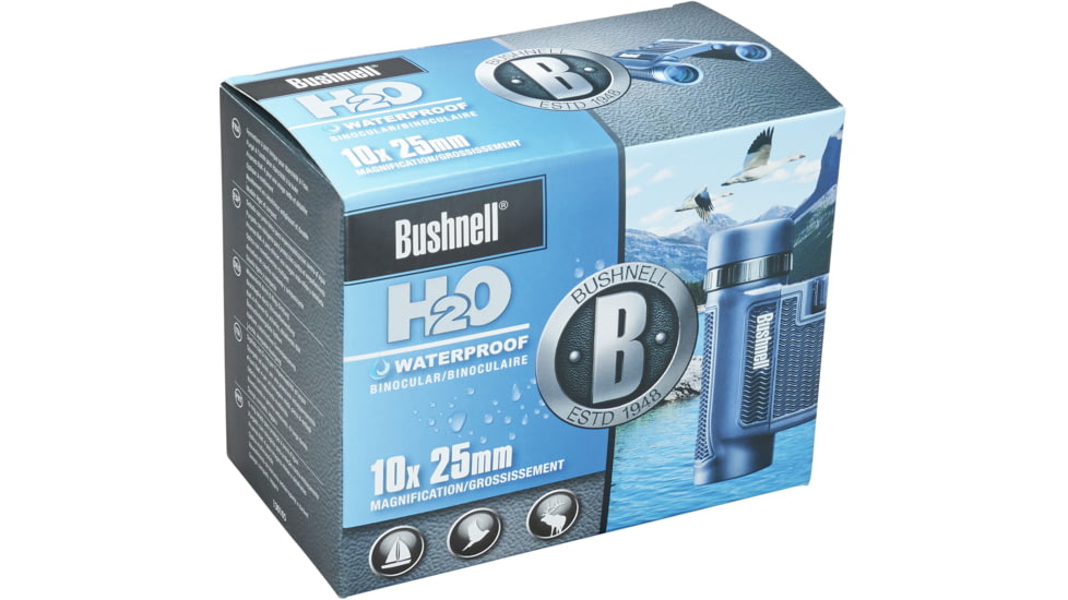 Bushnell H2O 10x25mm Roof WP/FP Binocular, Twist Up Eyecups, Box 6L, Dark Blue, 130105R