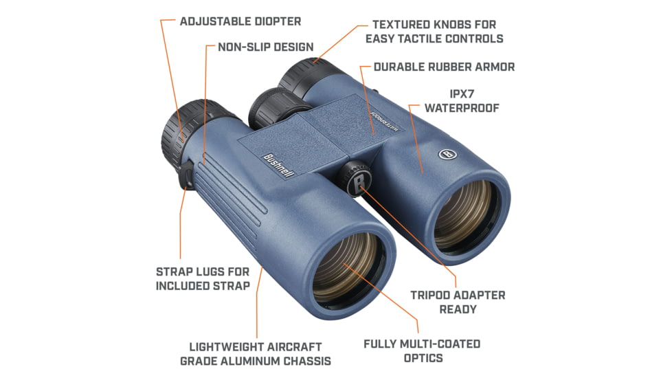 Bushnell H2O 8x42mm Roof WP/FP Binocular, Twist Up Eyecups, Box 6L, Dark Blue, 158042R