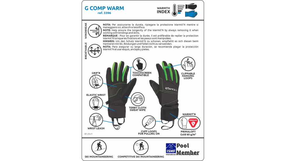 C.A.M.P. G Comp Warm Gloves, Black/Green, Small, 3396S