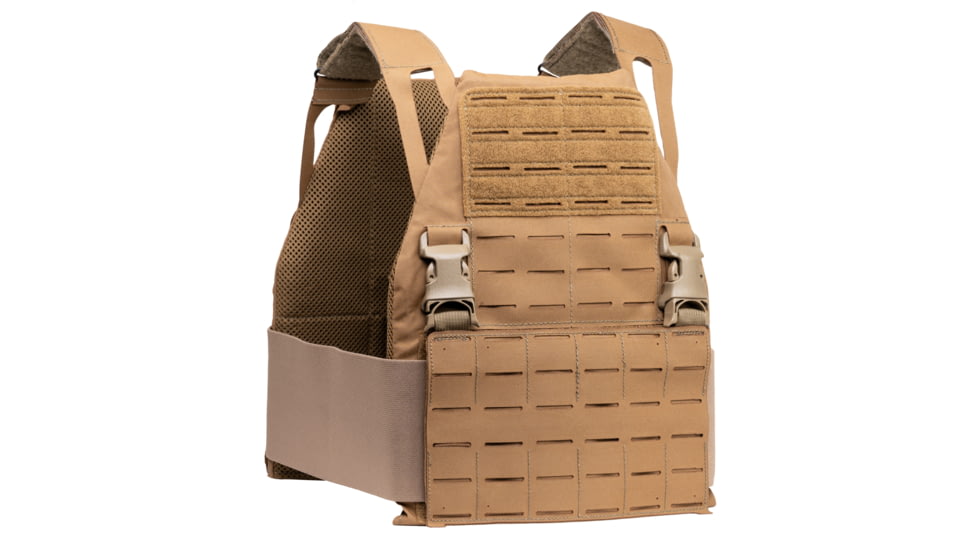 Caliber Armor DV8 Plate Carrier, Shooters Cut Front and SAPI, Coyote Tan, 10 x 12, 19-DV8-MCB-SH-SAPI-CT