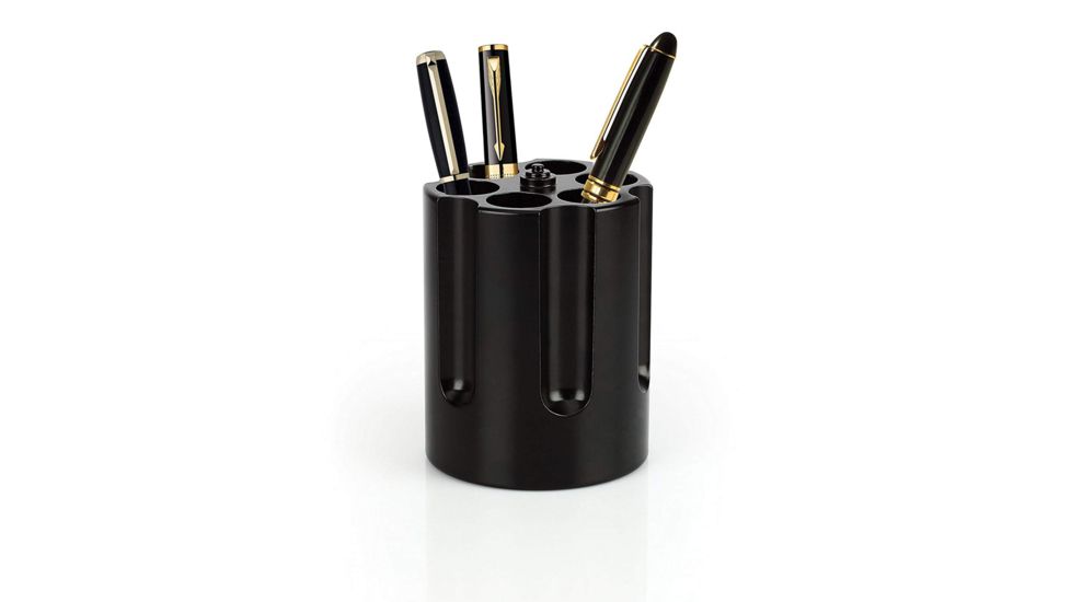 Caliber Gourmet Revolver Cylinder Pen Holder, Black, 2.75 x 2.75 x 3.50 in CBG-1007-BK