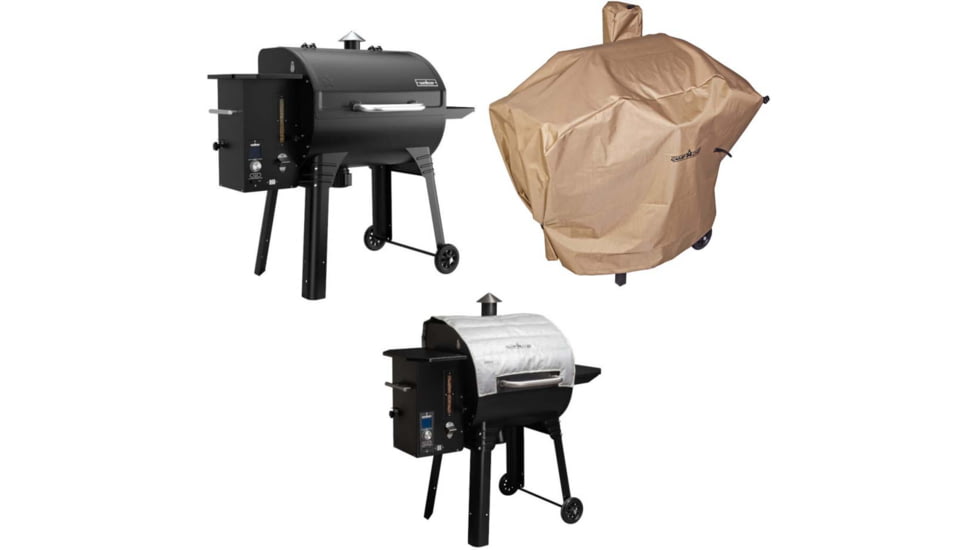 Camp Chef SmokePro SG 30in Wi-Fi Pellet Grill, Black, with Tan Patio Cover, PCPG30L, and Blanket for 30in Pellet Grills, Grey, PG30BLKL