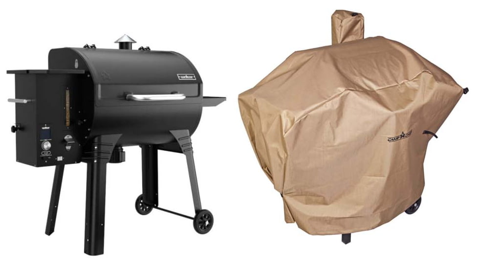 Camp Chef SmokePro SG 30in Wi-Fi Pellet Grill, Black, with Tan Patio Cover, PCPG30L
