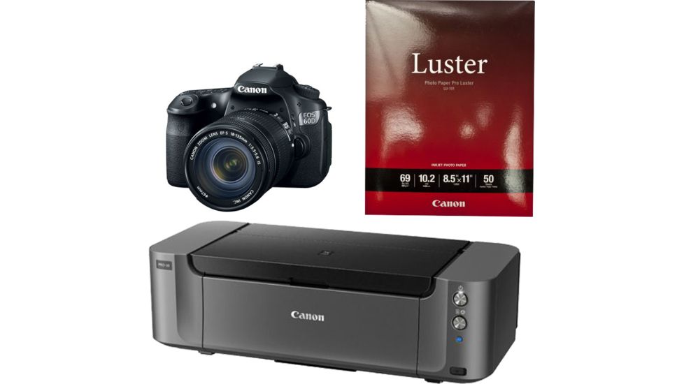 Canon Pixma PRO-10 Printer, Photo Paper, and EOS 60D Camera with EFS 18 to 135mm IS Lens 4460B004