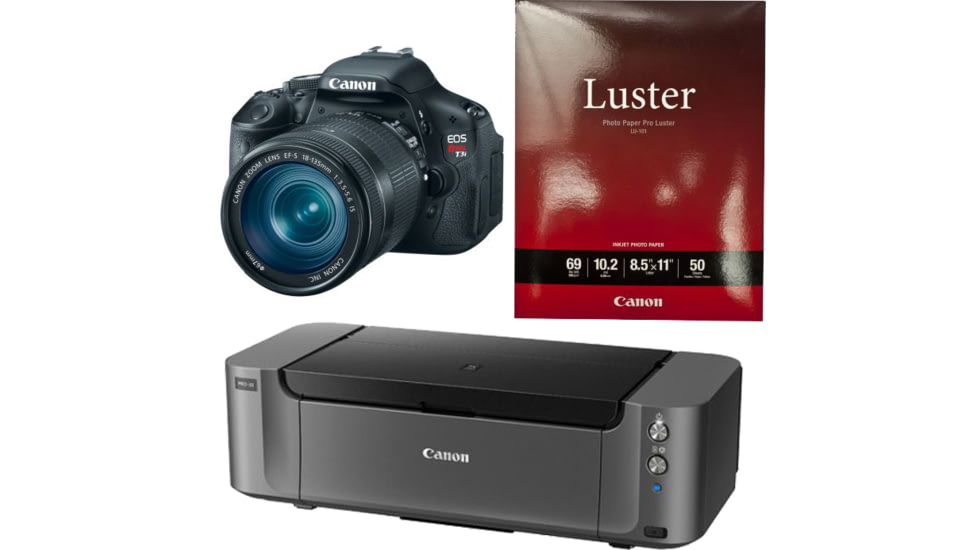 Canon Pixma PRO-10 Printer, Photo Paper, and EOS Rebel T3i Camera w/ EF-S 18-55mm IS II Lens