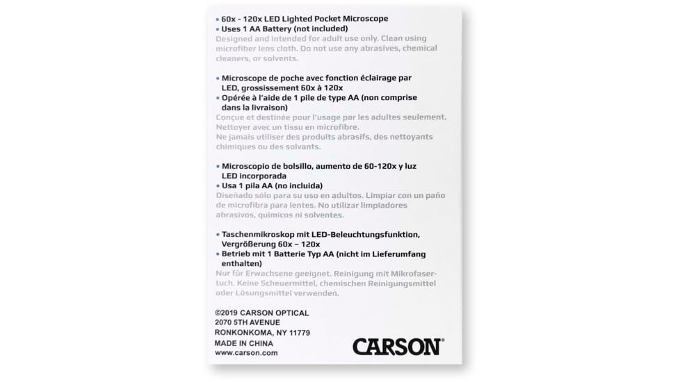 Carson Microbrite Plus 60-120x Pocket Microscope, Black/Grey MM-300