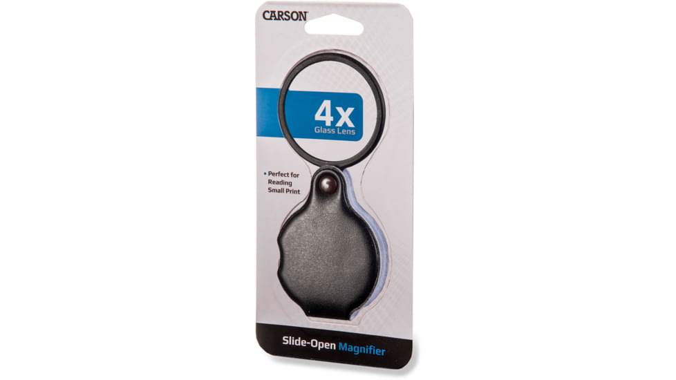 Carson Slide-OpenGlass Magnifier 4x w/Attached Case, Black, Small, GN-11