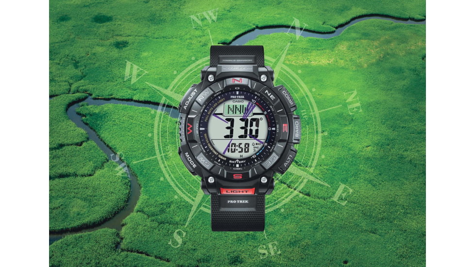 Casio Outdoor Casio Pro Trek Solar Watch Triple Sensor Watching Featuring an Altimeter, Barometer, Digital Compass, Thermometer and 100M WR - Mens, Black, One Size, PRG340-1
