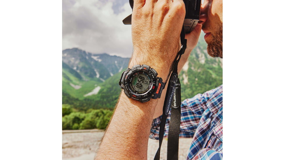 Casio Outdoor Casio Pro Trek Solar Watch Triple Sensor Watching Featuring an Altimeter, Barometer, Digital Compass, Thermometer and 100M WR - Mens, Black, One Size, PRG340-1