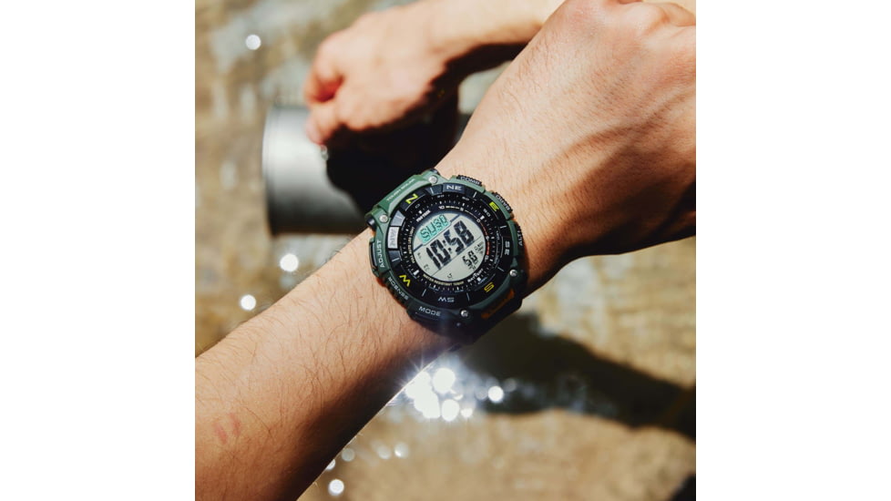 Casio Outdoor Casio Pro Trek Solar Watch Triple Sensor Watching Featuring an Altimeter, Barometer, Digital Compass, Thermometer and 100M WR - Mens, Green, One Size, PRG340-3