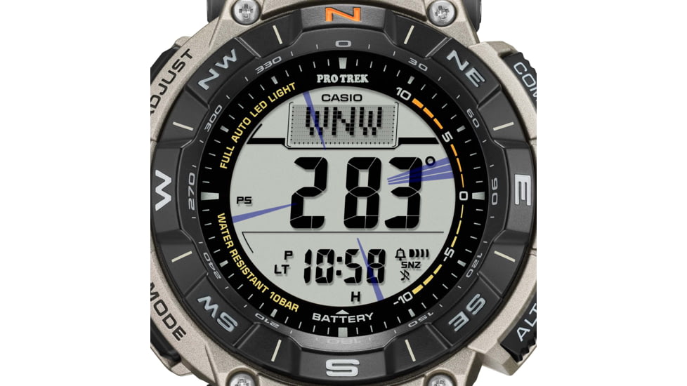 Casio Outdoor Casio Pro Trek Solar Watch Triple Sensor Watching Featuring an Altimeter, Barometer, Digital Compass, Thermometer and 100M WR Titanium Band - Mens, Silver, One Size, PRG340T-7