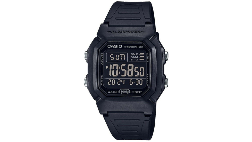 Casio Outdoor Classic Digital Watch w/Dial, Dual Time and 5 Alarms - Mens, Black, One Size, W800H-1BV